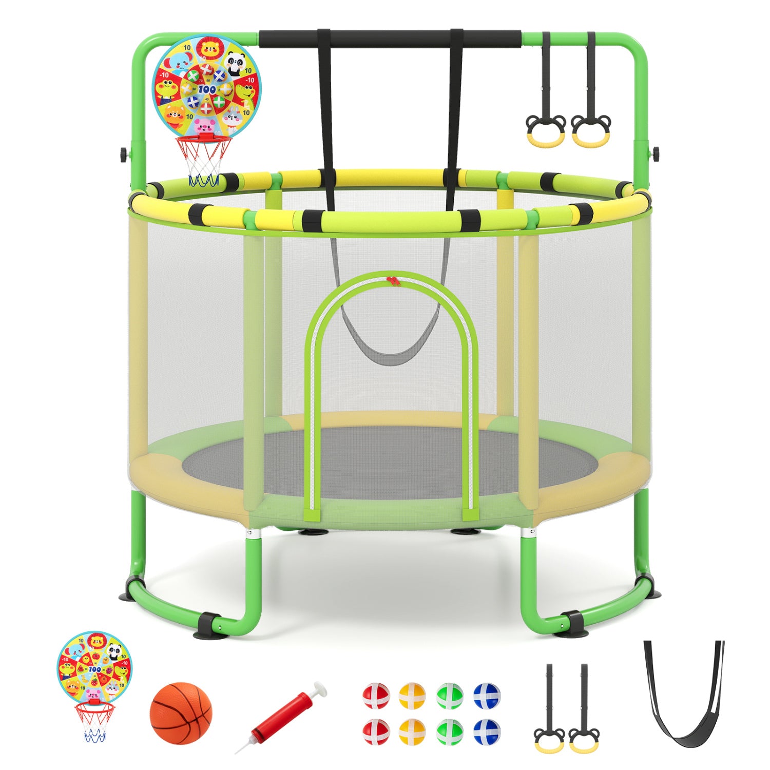60 inch 6-in-1 Kids Toddler Trampoline with Gymnastics Bar, Green Toys & Hobbies at Gallery Canada