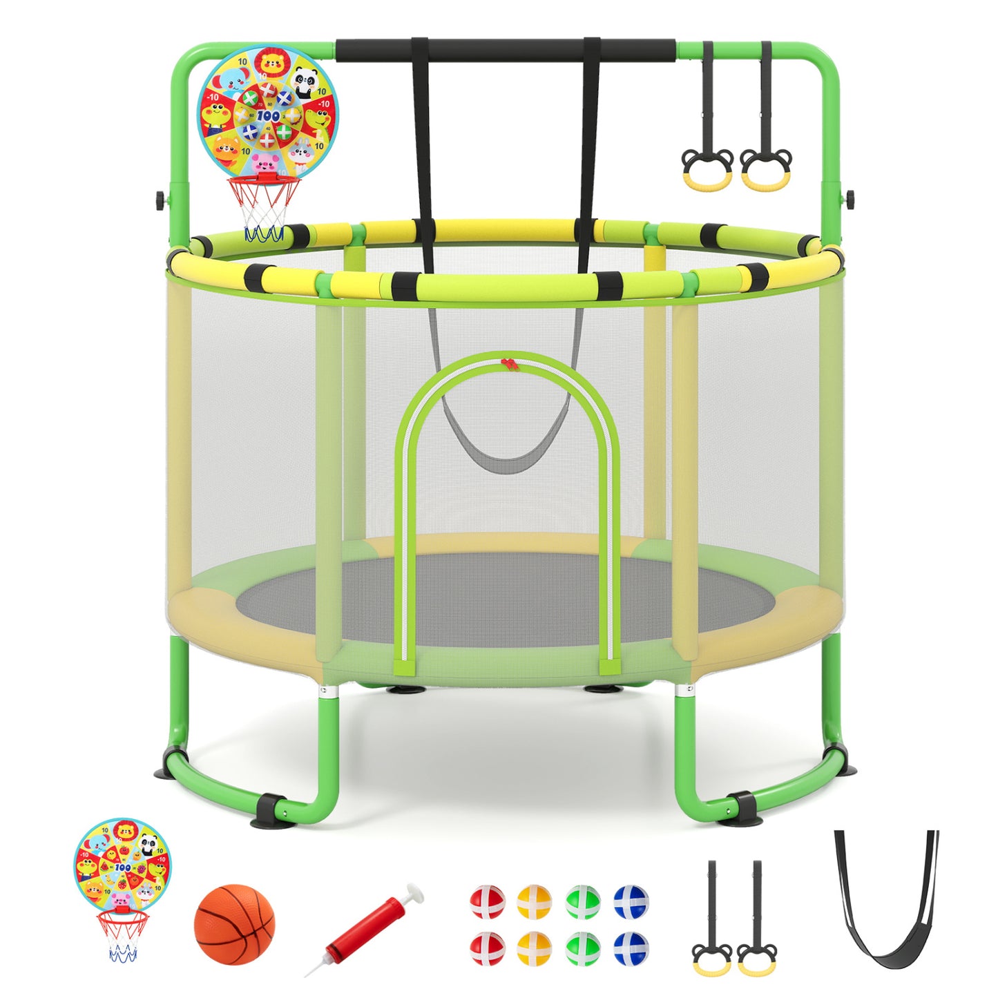 60 inch 6-in-1 Kids Toddler Trampoline with Gymnastics Bar, Green Toys & Hobbies at Gallery Canada