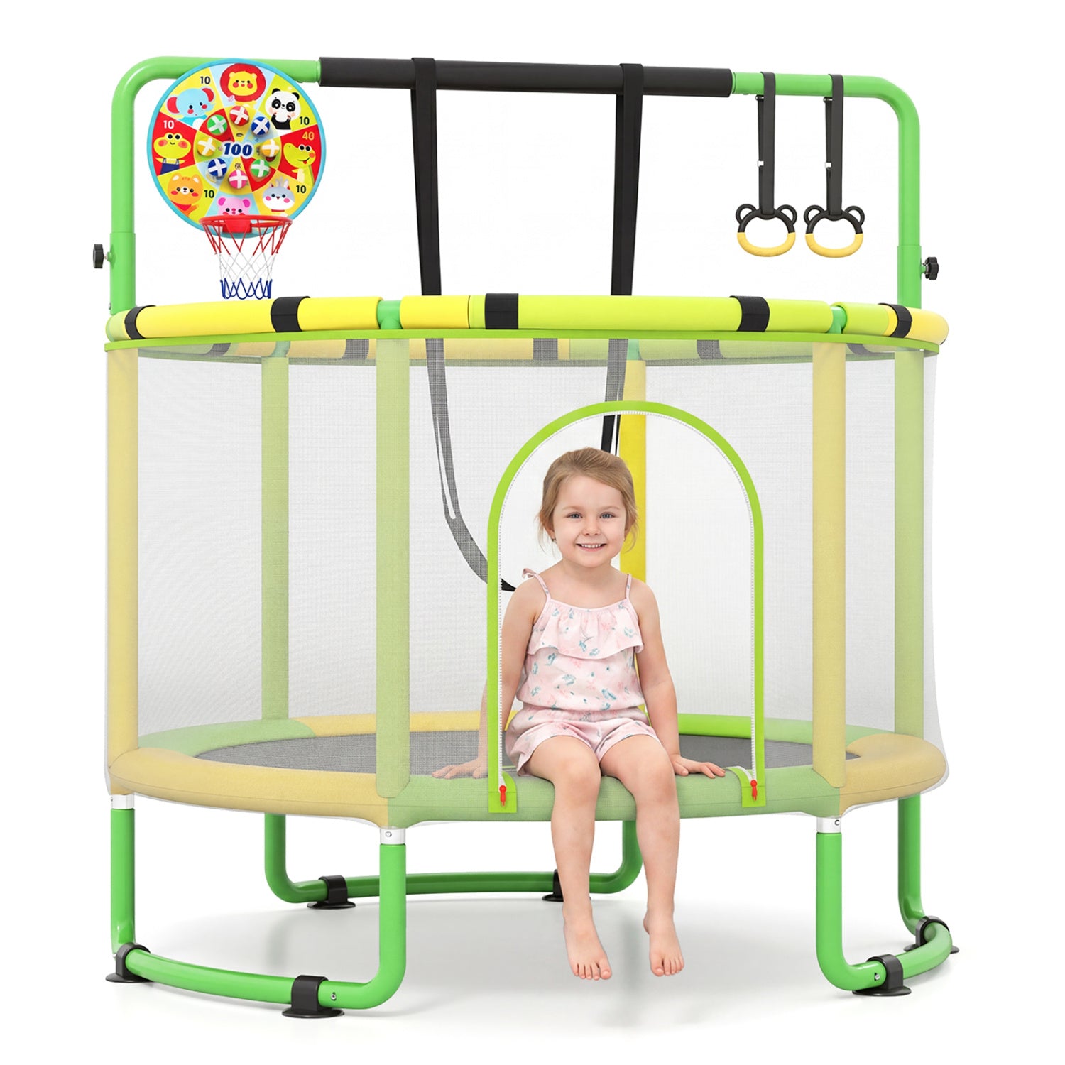 60 inch 6-in-1 Kids Toddler Trampoline with Gymnastics Bar, Green Toys & Hobbies at Gallery Canada