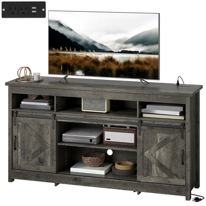 TV Stand For 72 Inch TVs, Power Outlets, Sliding Barn Doors, Dark Grey TV Stands Dark Grey at Gallery Canada