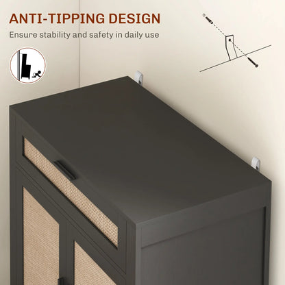 Boho Kitchen Sideboard, 2 Rattan Doors, Drawer, Black Storage Cabinets at Gallery Canada