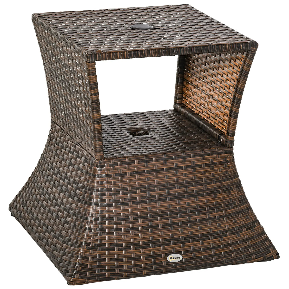 Rattan Wicker Side Table 21.3" Outdoor End Table, 2-Tier, Mixed Brown, Brown Patio Side Tables Mixed Brown at Gallery Canada
