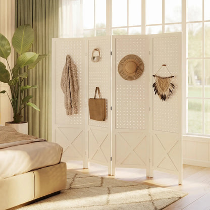 56.9" Wooden Room Divider, 4 Panel Folding Privacy Screen, White Room Dividers at Gallery Canada