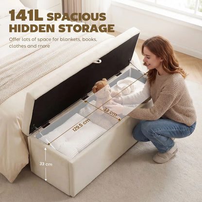 Upholstered Velvet Storage Ottoman Bench, Button Tufted, Beige Storage Ottomans & Benches at Gallery Canada