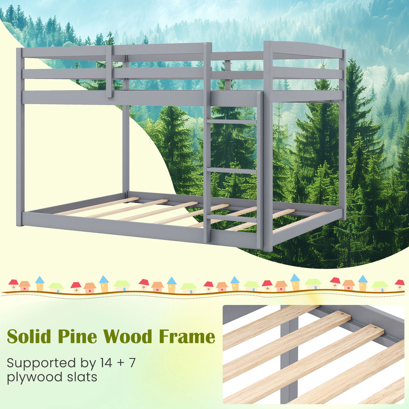 Full Over Full Bunk Bed Low-to-ground Bunk Bed, Gray Bunk Bed Frame at Gallery Canada