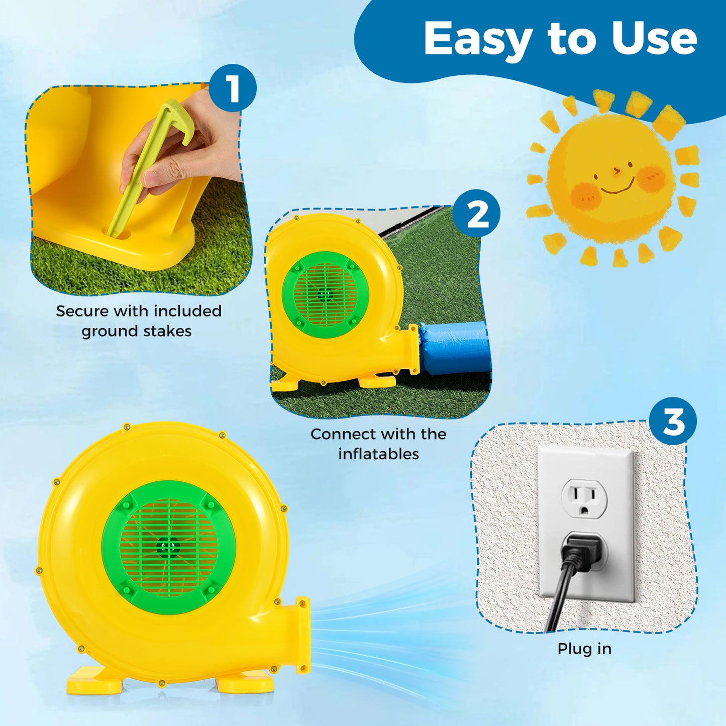 610W Bounce House Blower with Handle and Ground Stakes Air Blowers at Gallery Canada