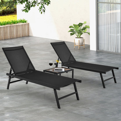3 Pieces Patio Chaise Lounge Chair and Table Set for Poolside Yard, Black Outdoor Seating & Patio Chairs at Gallery Canada