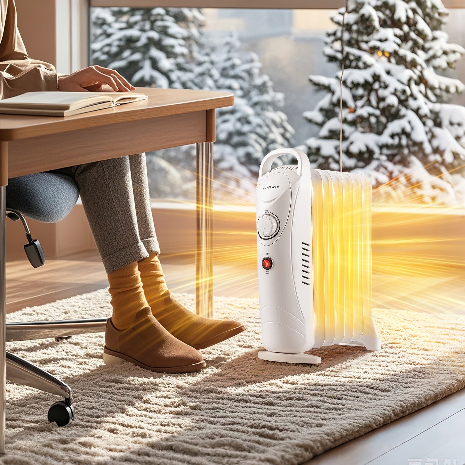 700W Electric Oil Filled Radiator Heater with Adjustable Thermostat, White Space Heaters at Gallery Canada