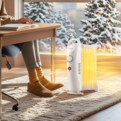 700W Electric Oil Filled Radiator Heater with Adjustable Thermostat, White Space Heaters at Gallery Canada