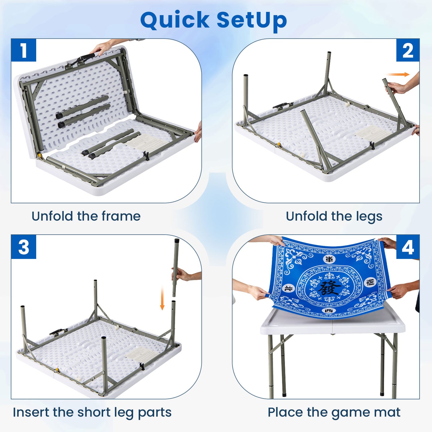 35 Inch 4 Player Folding Mahjong Table, Cup Holders, Light Blue Game Room at Gallery Canada