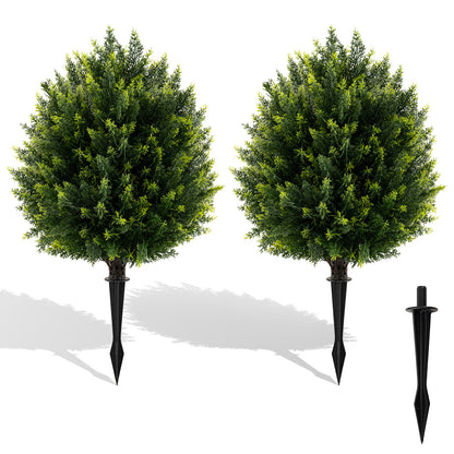 24 Inches Artificial Cypress Topiary Ball Tree Set with Ground Spike, Green Faux Plants Green at Gallery Canada
