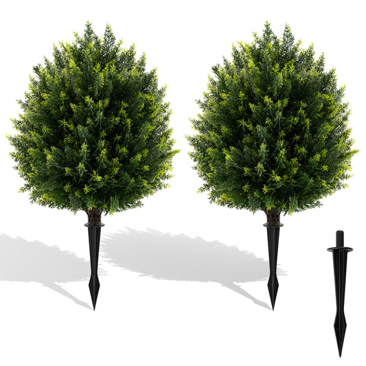 24 Inches Artificial Cypress Topiary Ball Tree Set with Ground Spike, Green Faux Plants Green at Gallery Canada