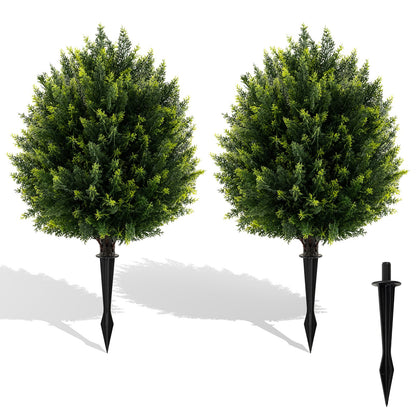 24 Inch Artificial Cypress Topiary Ball Tree Set, With Ground Spike, Green Faux Plants at Gallery Canada