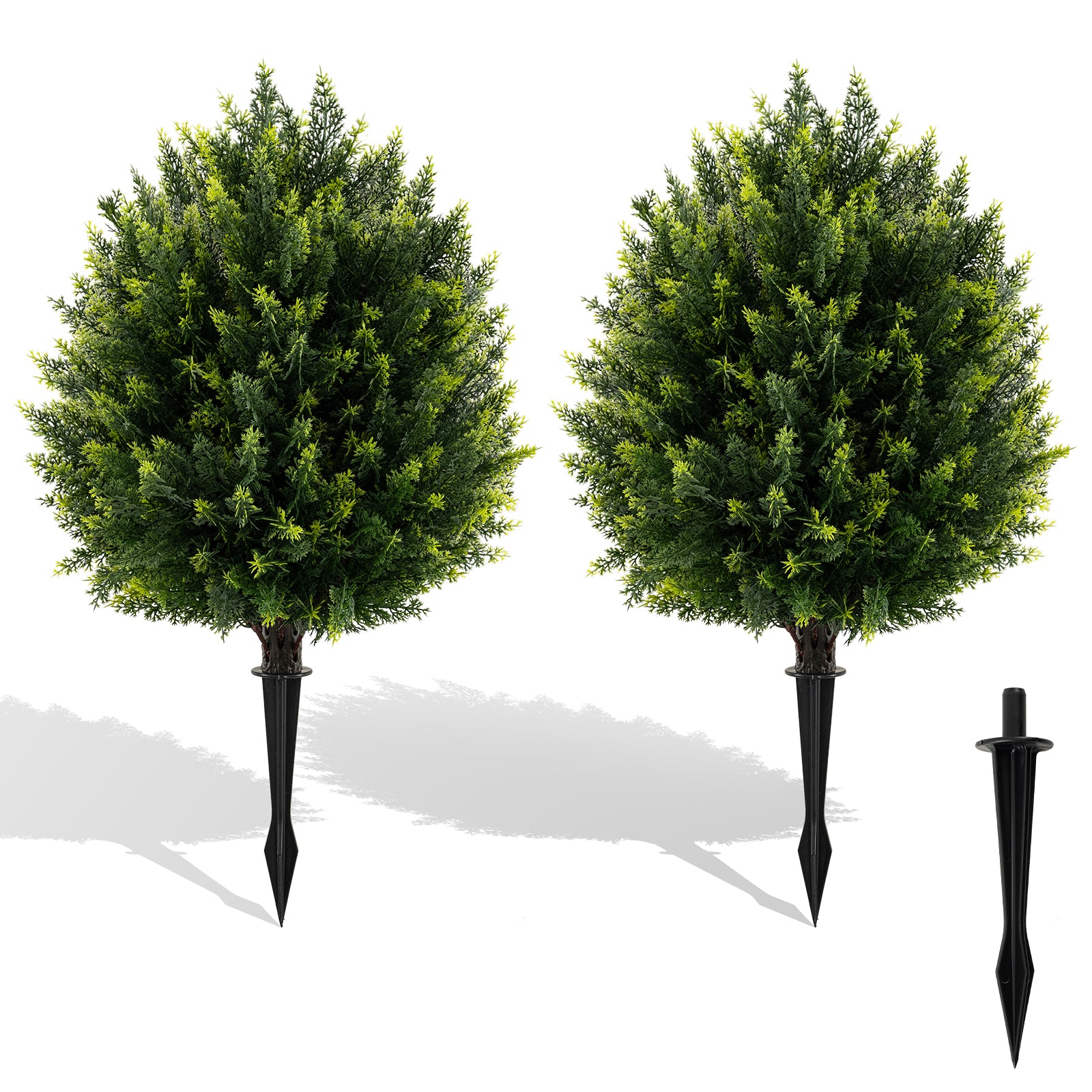 24 Inch Artificial Cypress Topiary Ball Tree Set, With Ground Spike, Green Faux Plants Green at Gallery Canada