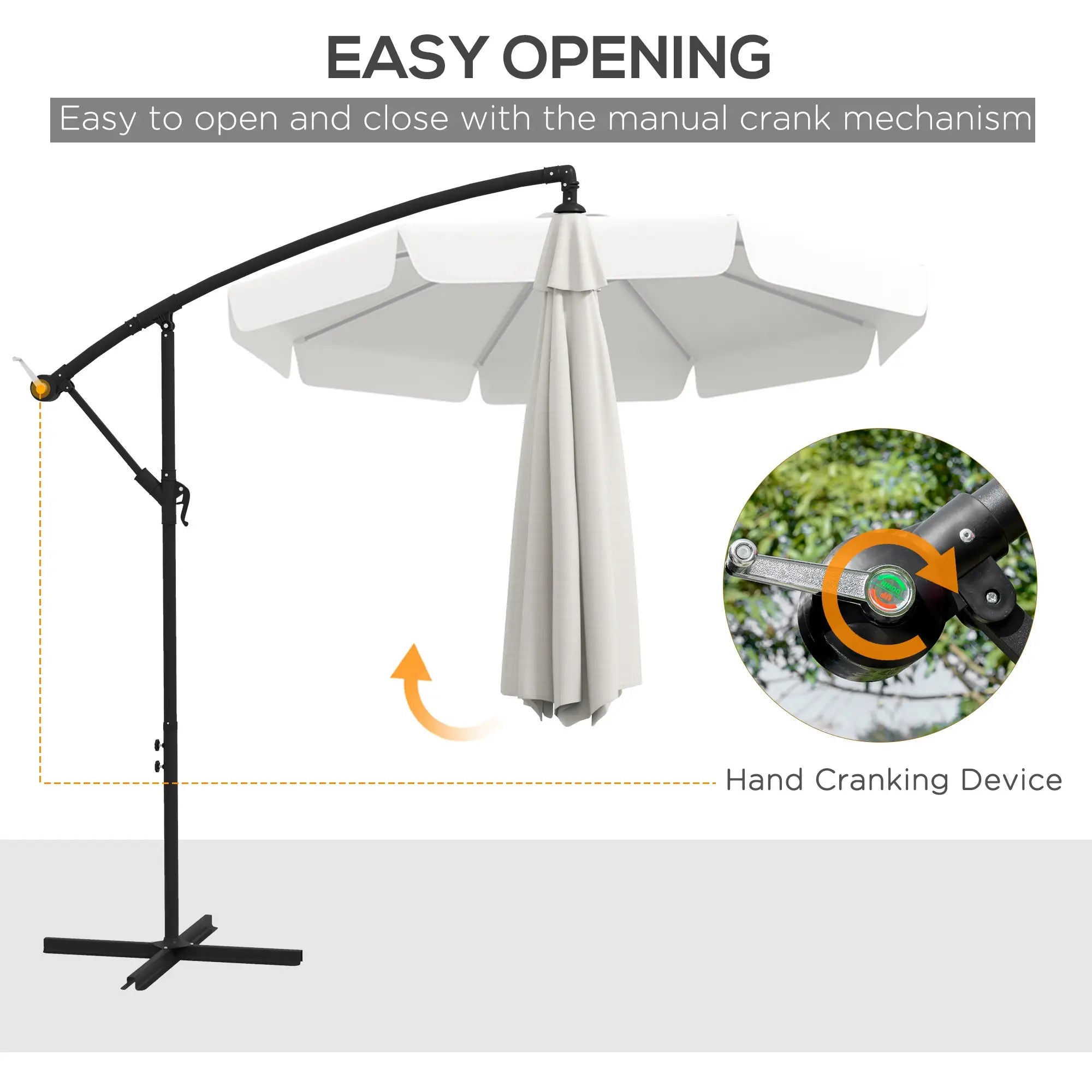 11 FT Cantilever Patio Umbrella, Cross Base, 8 Ribs, Cream White Offset Cantilever Umbrellas at Gallery Canada