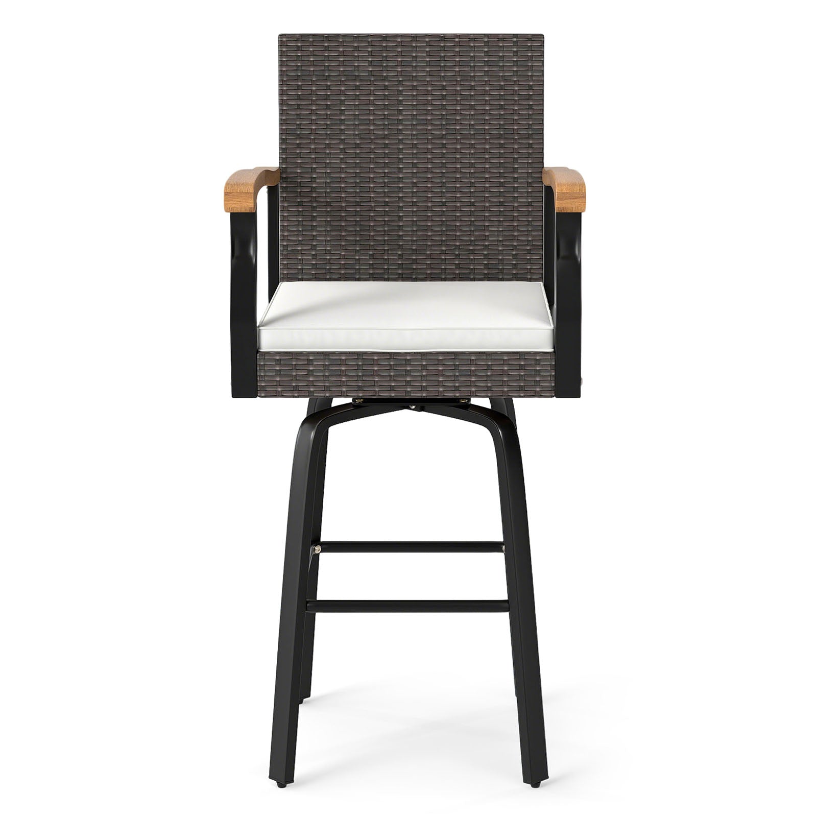 Outdoor 360° Swivel Bar Stool Set, With Cushion and Acacia Wood Armrests, Brown Patio Bar Furniture at Gallery Canada