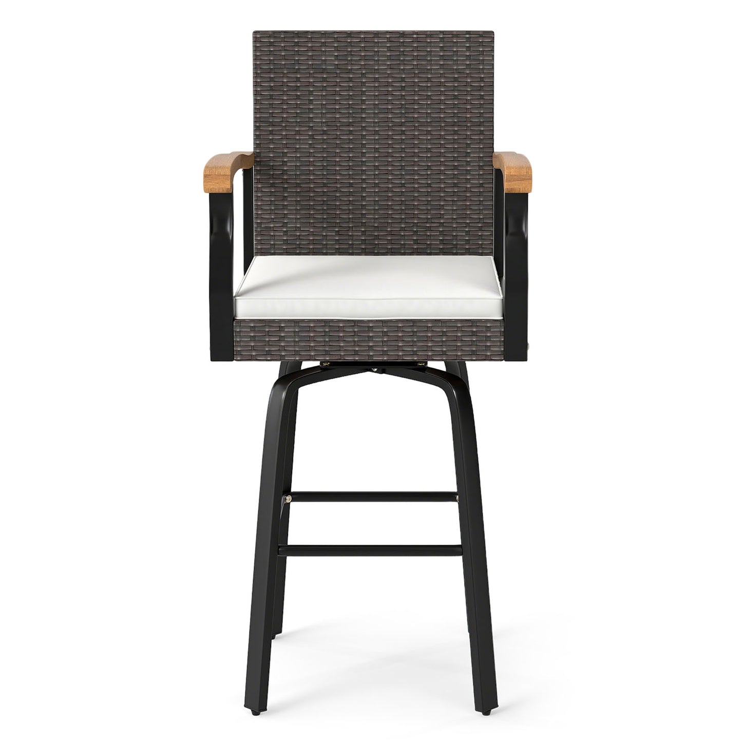 Outdoor 360° Swivel Bar Stool Set, With Cushion and Acacia Wood Armrests, Brown Patio Bar Furniture at Gallery Canada