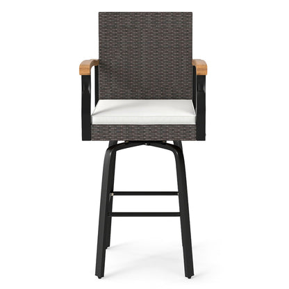 Outdoor 360° Swivel Bar Stool Set, With Cushion and Acacia Wood Armrests, Brown Patio Bar Furniture at Gallery Canada