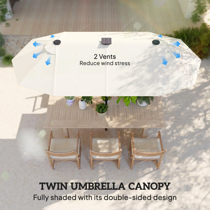 10ft Double-Sided Patio Umbrella, 35 LED Lights, 12 Ribs, Beige Double-sided Umbrellas at Gallery Canada