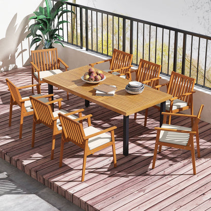 2 Pieces Patio Dining Chairs Outdoor Acacia Wood Chairs with Removable Padded Cushion, Natural Patio Dining Chairs at Gallery Canada