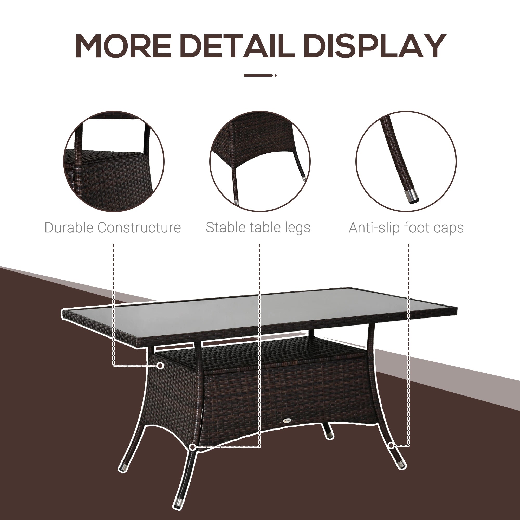 Rattan Dining Table with Glass Top, Storage Shelf, 59