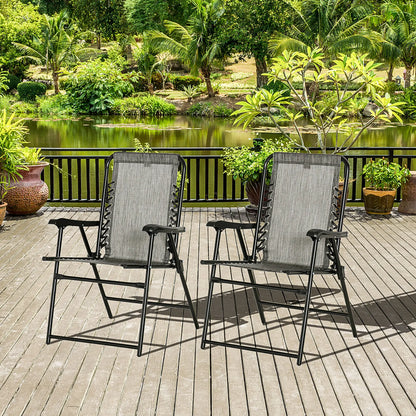 2-Piece Outdoor Folding Chair Set, Portable Camping Chairs with Armrests, Grey Patio Chairs at Gallery Canada