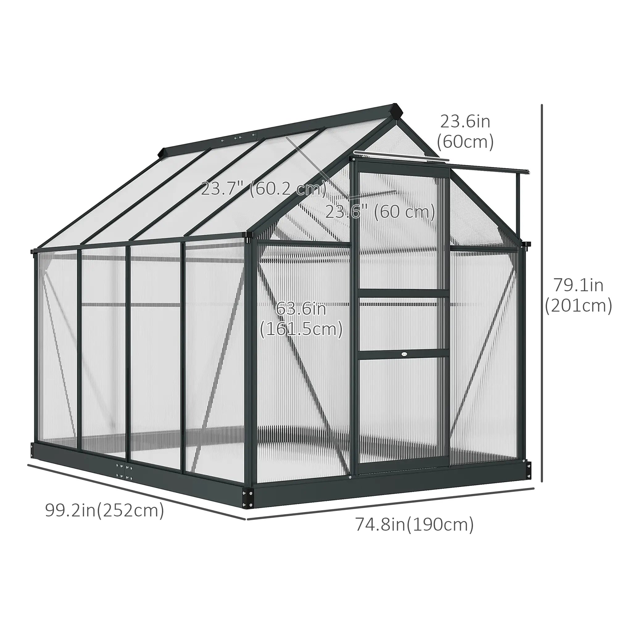 Greenhouse Garden, Outdoor Kit, PC Board Sliding Door, 6.2' x 8.3' x 6.6', Grey Walk In Greenhouses at Gallery Canada