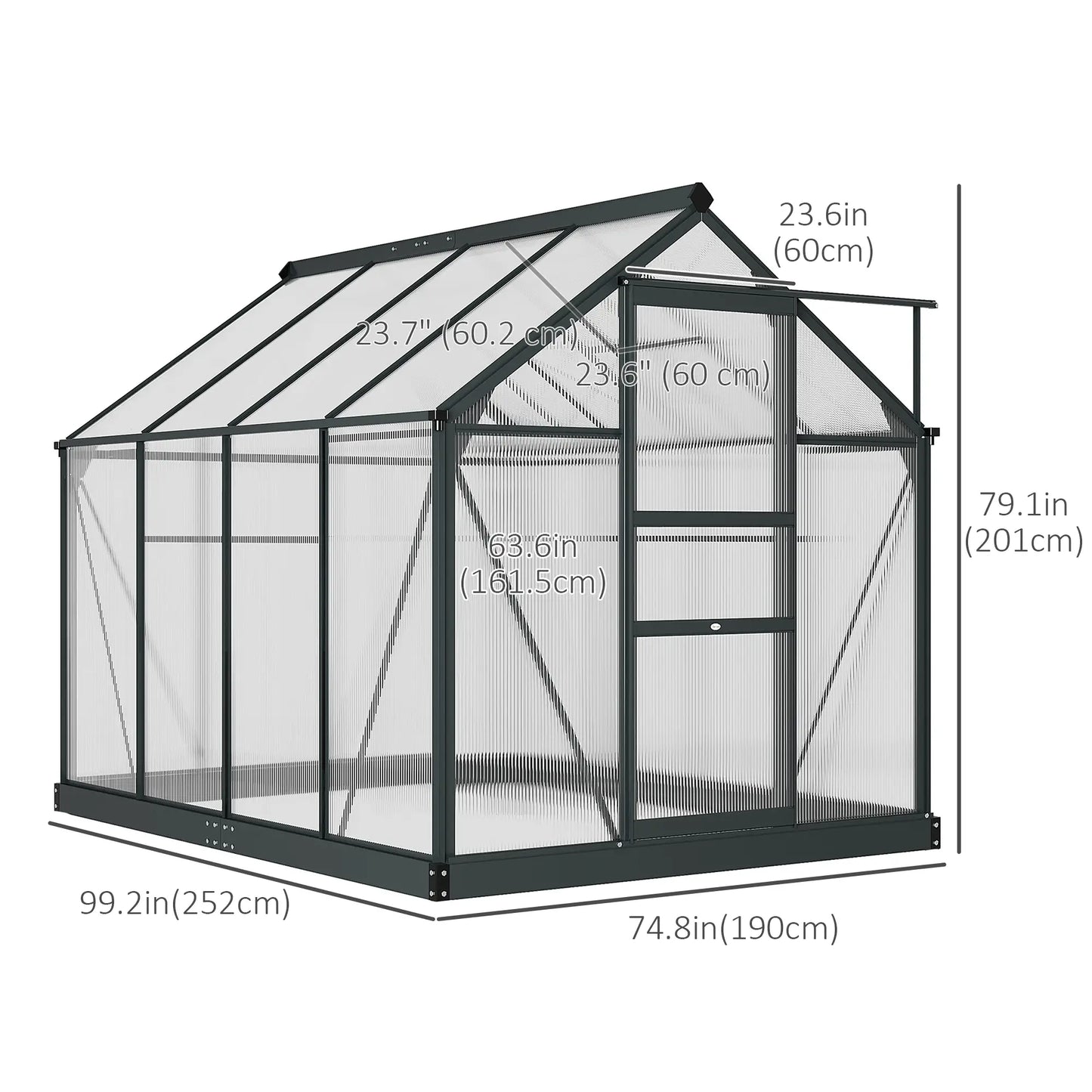 Greenhouse Garden, Outdoor Kit, PC Board Sliding Door, 6.2' x 8.3' x 6.6', Grey Walk In Greenhouses at Gallery Canada