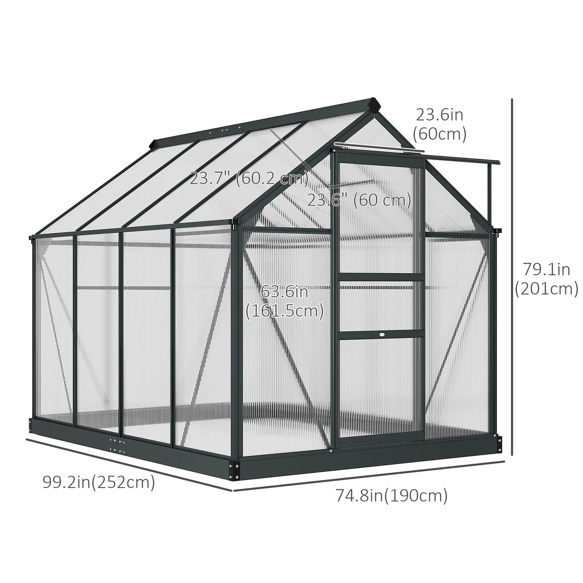 Greenhouse Garden, Outdoor Kit, PC Board Sliding Door, 6.2' x 8.3' x 6.6', Grey Walk In Greenhouses at Gallery Canada