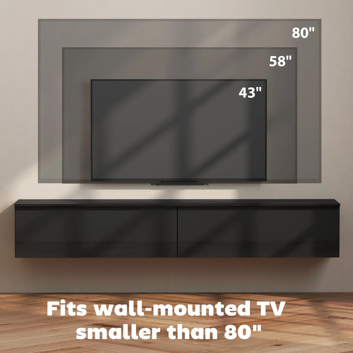 Wall Mounted TV Stand, Floating Cabinet With Storage, For TVs Up To 70", Black