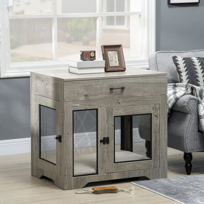 Dog Crate Furniture with Cushion, 2 Doors, Storage, Grey Houses, Kennels & Pens at Gallery Canada