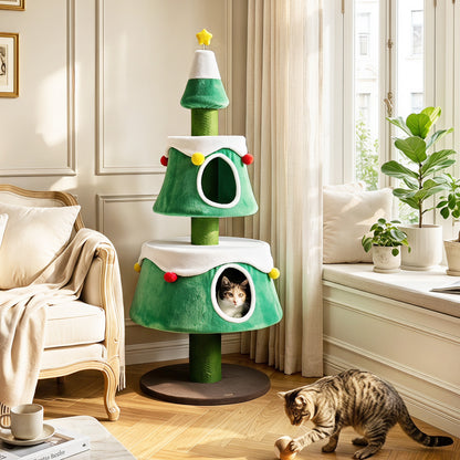 61.5" Cat Christmas Tree for Indoor Kittens, 2 Large Condos, Star Toy, Green Cat Trees Condos & Scratchers at Gallery Canada