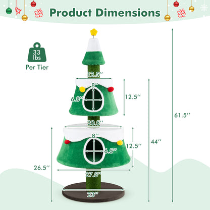 61.5" Cat Christmas Tree for Indoor Kittens, 2 Large Condos, Star Toy, Green Cat Trees Condos & Scratchers at Gallery Canada