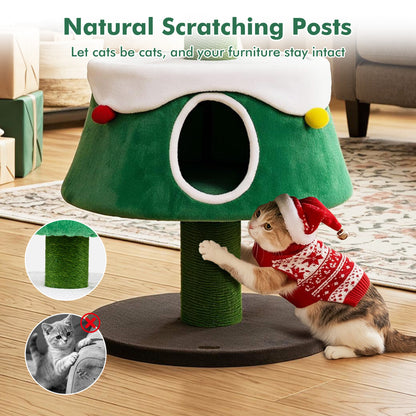 61.5" Cat Christmas Tree for Indoor Kittens, 2 Large Condos, Star Toy, Green Cat Trees Condos & Scratchers at Gallery Canada