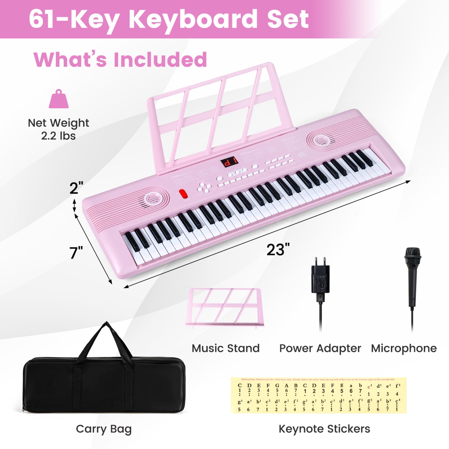 61 Key Portable Digital Keyboard Piano, Pink Pianos & Keyboards at Gallery Canada