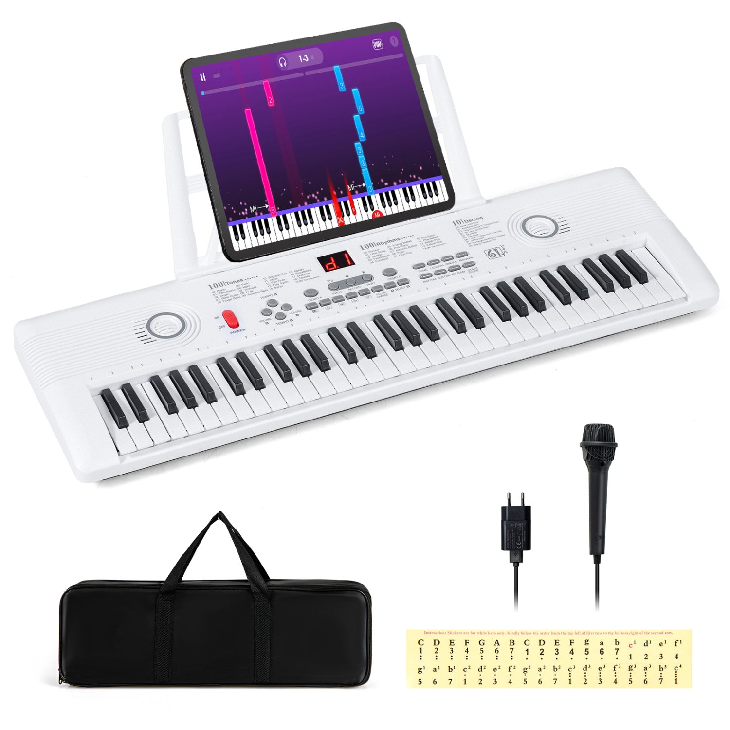 61 Key Portable Digital Keyboard Piano, White Pianos & Keyboards at Gallery Canada