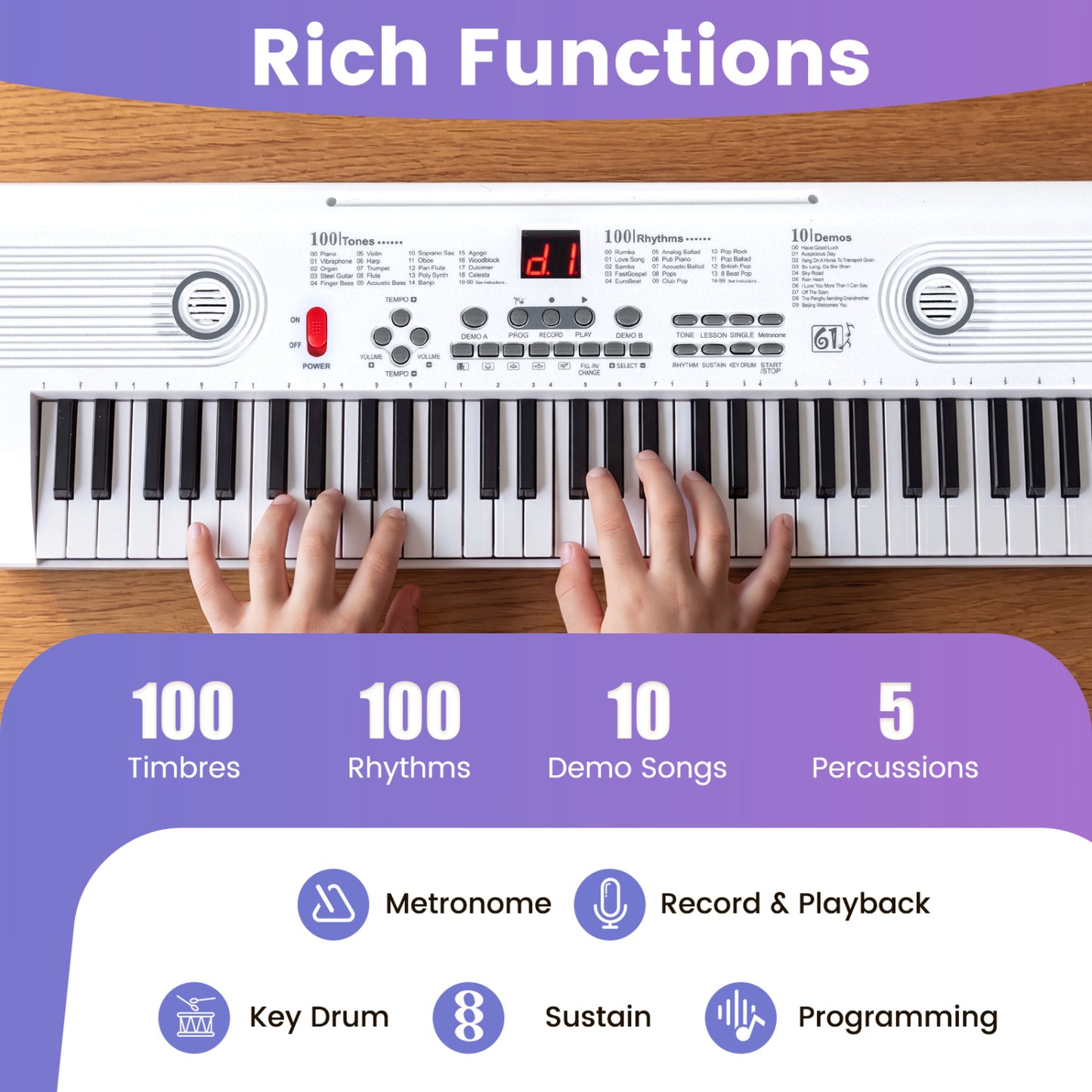 61 Key Portable Digital Keyboard Piano, White Pianos & Keyboards at Gallery Canada