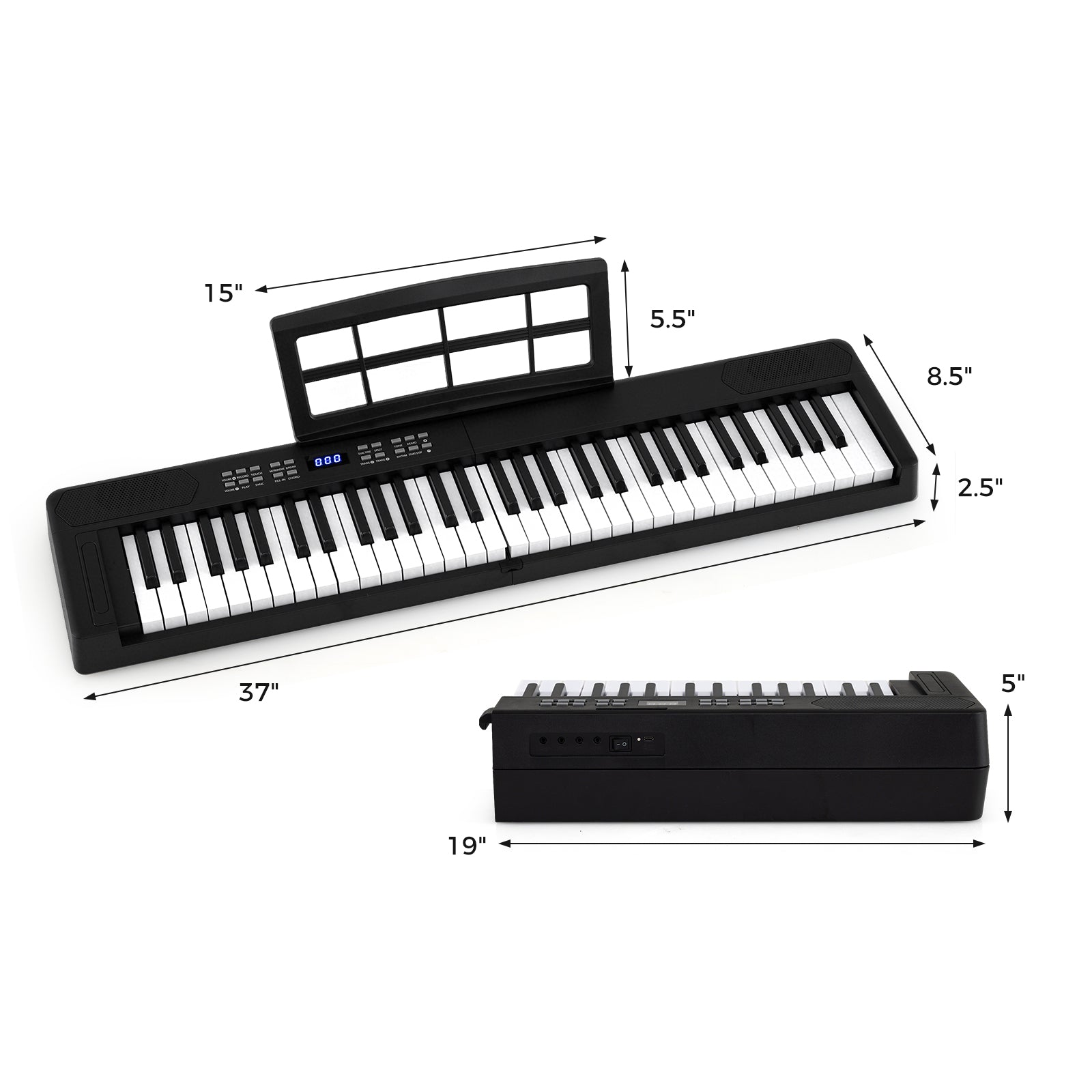 61-Key Foldable Piano Keyboard Full-size Electronic Keyboard with MIDI and Split Function, Black Pianos & Keyboards at Gallery Canada