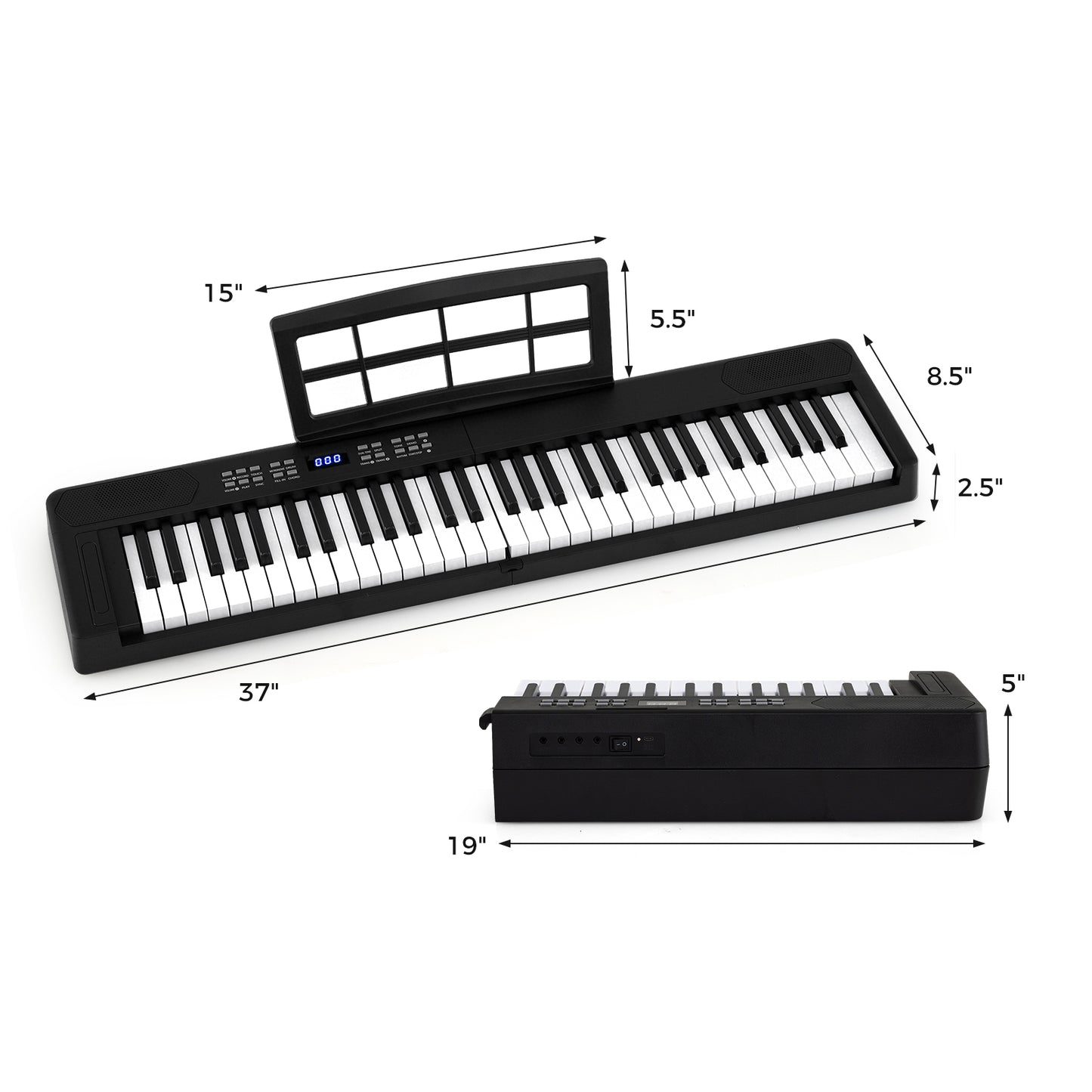 61-Key Foldable Piano Keyboard Full-size Electronic Keyboard with MIDI and Split Function, Black Pianos & Keyboards at Gallery Canada