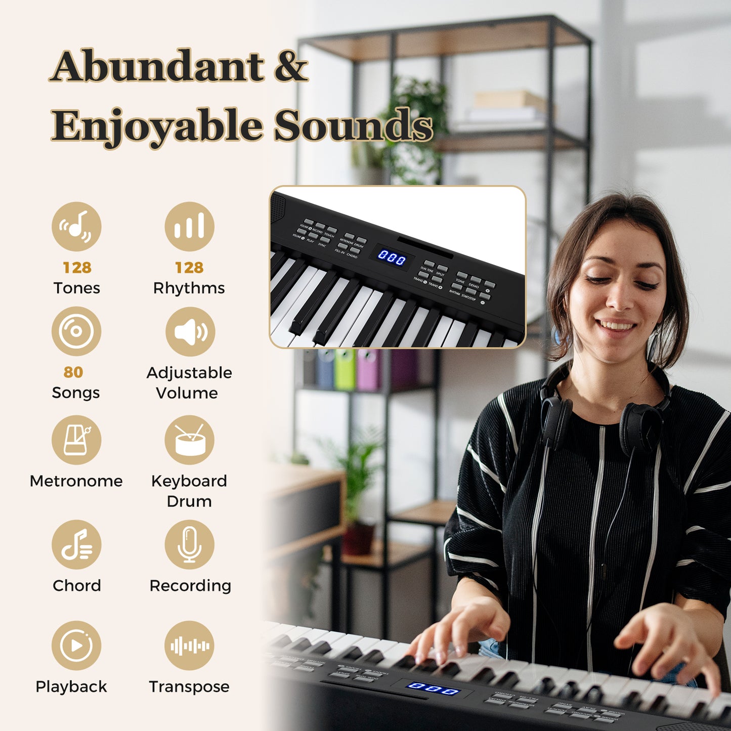 61-Key Foldable Piano Keyboard Full-size Electronic Keyboard with MIDI and Split Function, Black Pianos & Keyboards at Gallery Canada