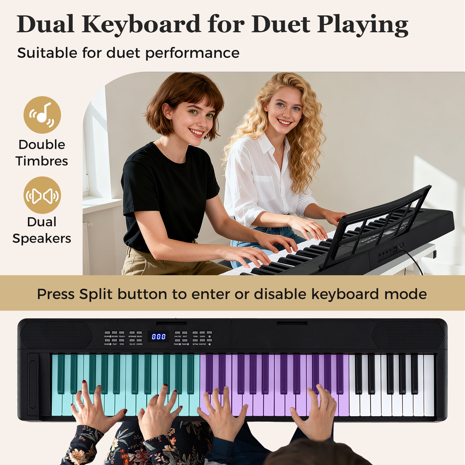 61-Key Foldable Piano Keyboard Full-size Electronic Keyboard with MIDI and Split Function, Black Pianos & Keyboards at Gallery Canada