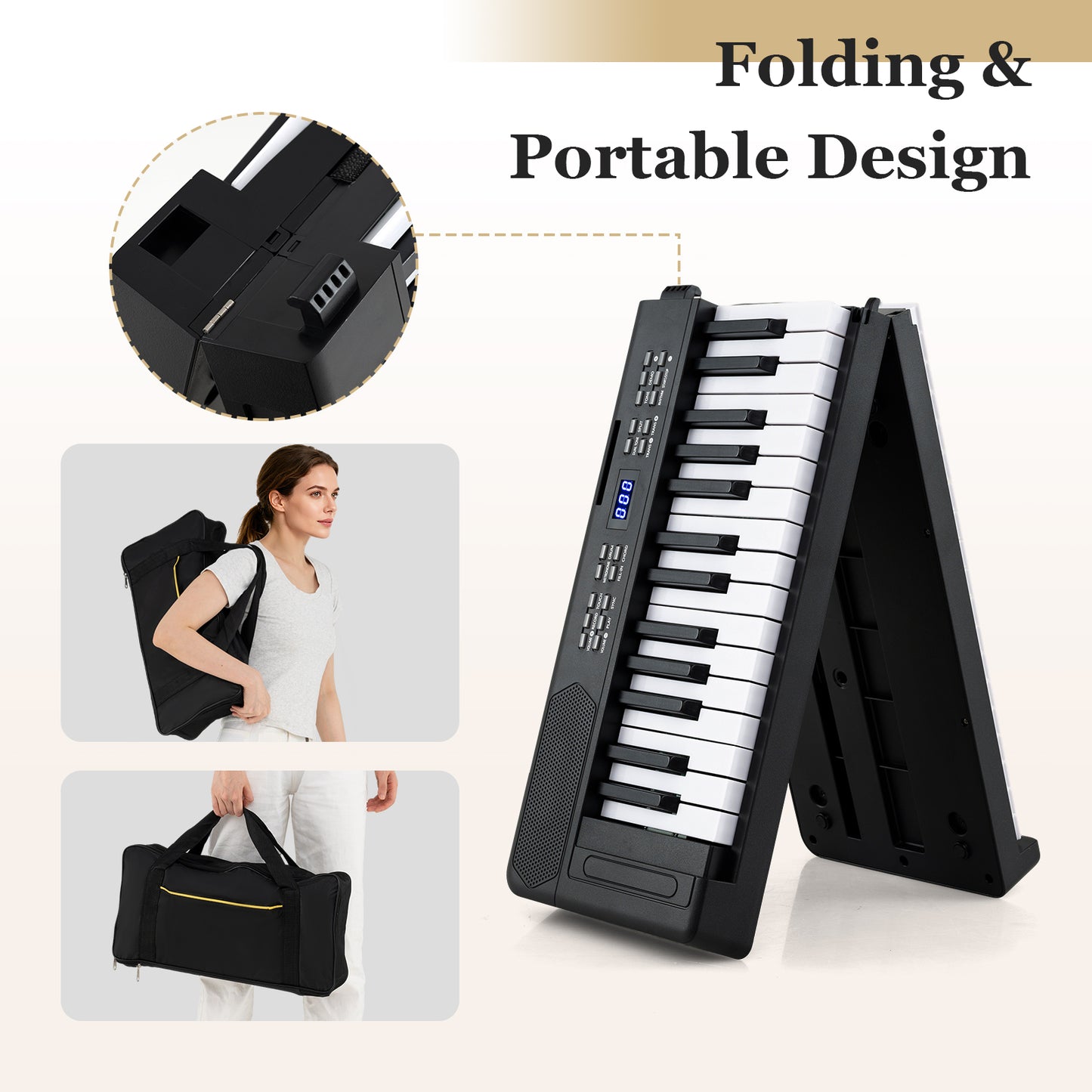 61-Key Foldable Piano Keyboard Full-size Electronic Keyboard with MIDI and Split Function, Black Pianos & Keyboards at Gallery Canada