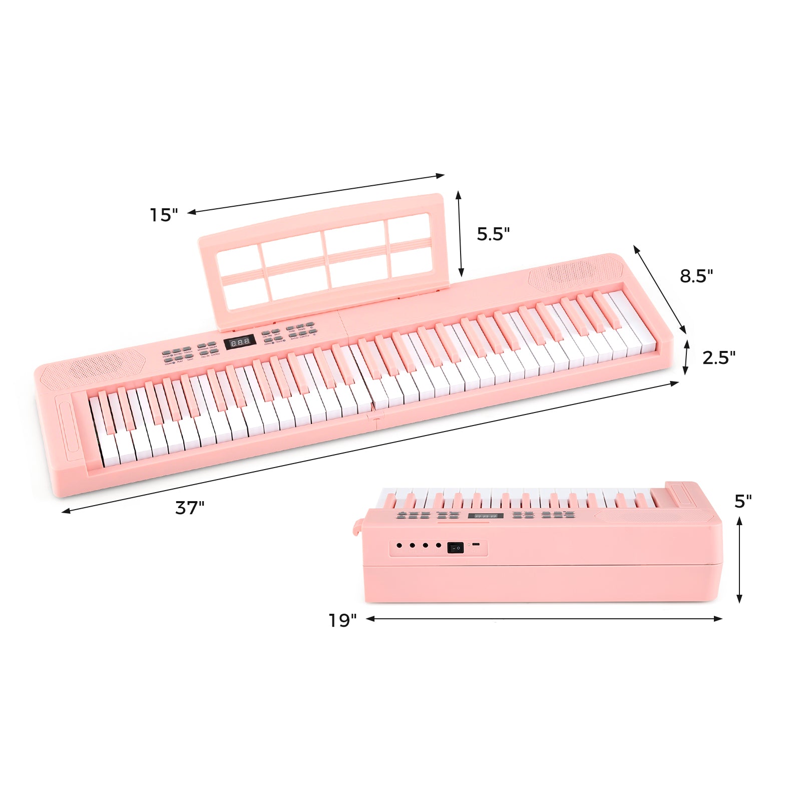 61-Key Foldable Piano Keyboard Full-size Electronic Keyboard with MIDI and Split Function, Pink Pianos & Keyboards at Gallery Canada