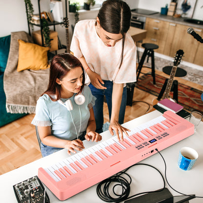 61-Key Foldable Piano Keyboard Full-size Electronic Keyboard with MIDI and Split Function, Pink Pianos & Keyboards at Gallery Canada