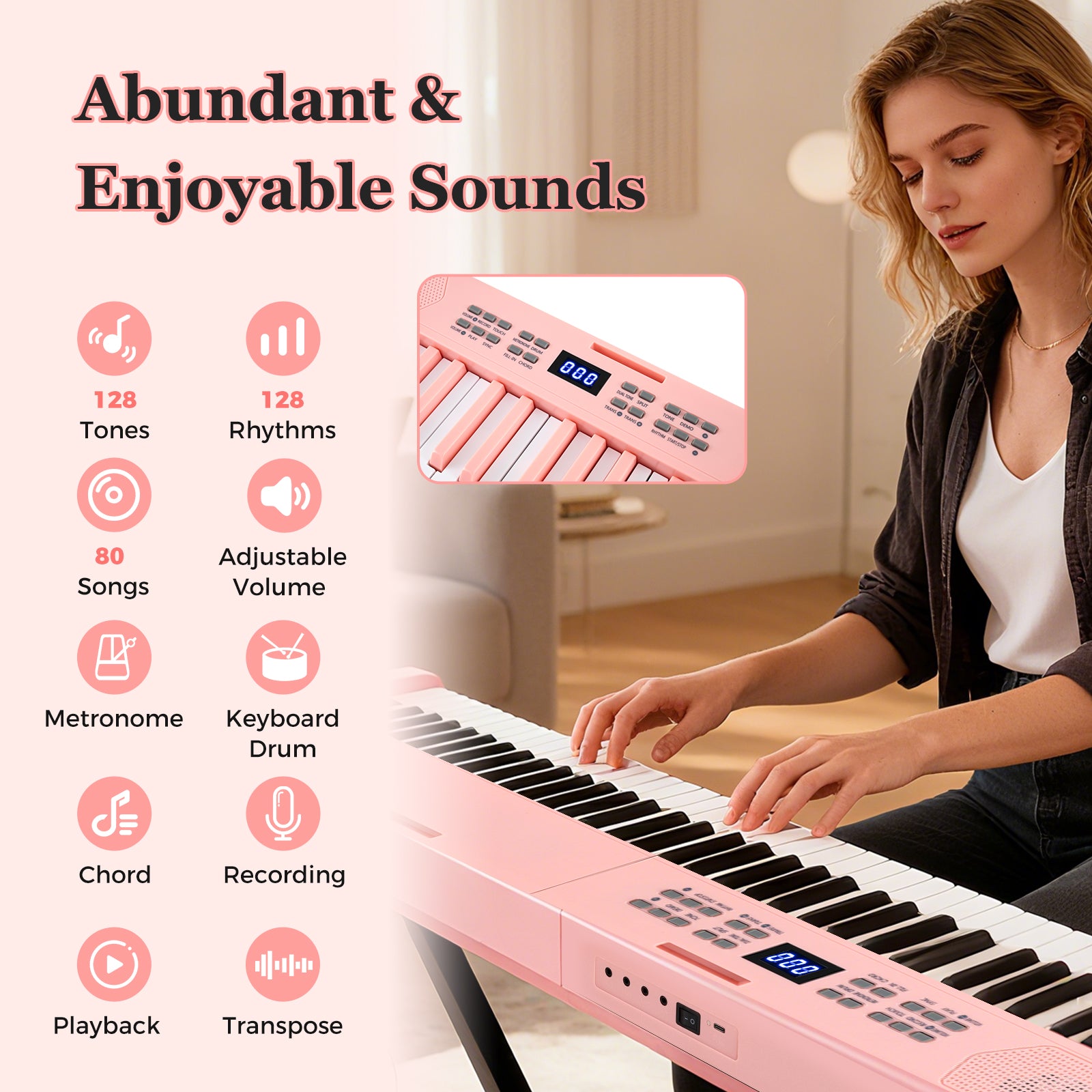 61-Key Foldable Piano Keyboard Full-size Electronic Keyboard with MIDI and Split Function, Pink Pianos & Keyboards at Gallery Canada