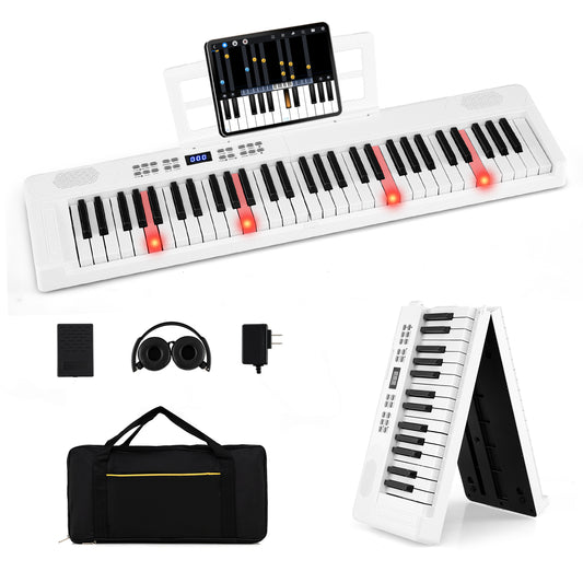 61-Key Foldable Piano Keyboard Full-size Electronic Keyboard with MIDI and Split Function, White Pianos & Keyboards White at Gallery Canada