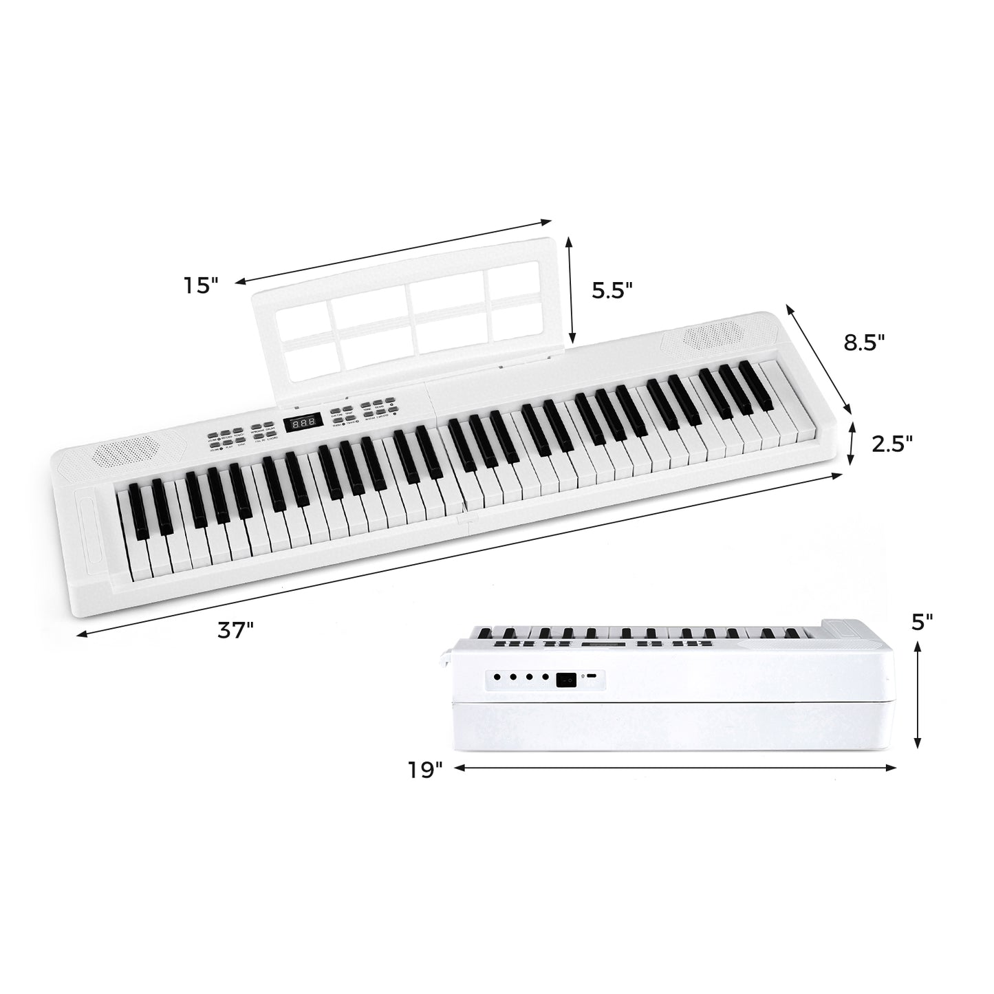 61-Key Foldable Piano Keyboard Full-size Electronic Keyboard with MIDI and Split Function, White Pianos & Keyboards at Gallery Canada