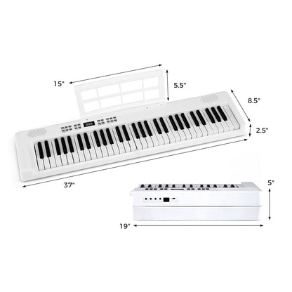 61-Key Foldable Piano Keyboard Full-size Electronic Keyboard with MIDI and Split Function, White Pianos & Keyboards at Gallery Canada