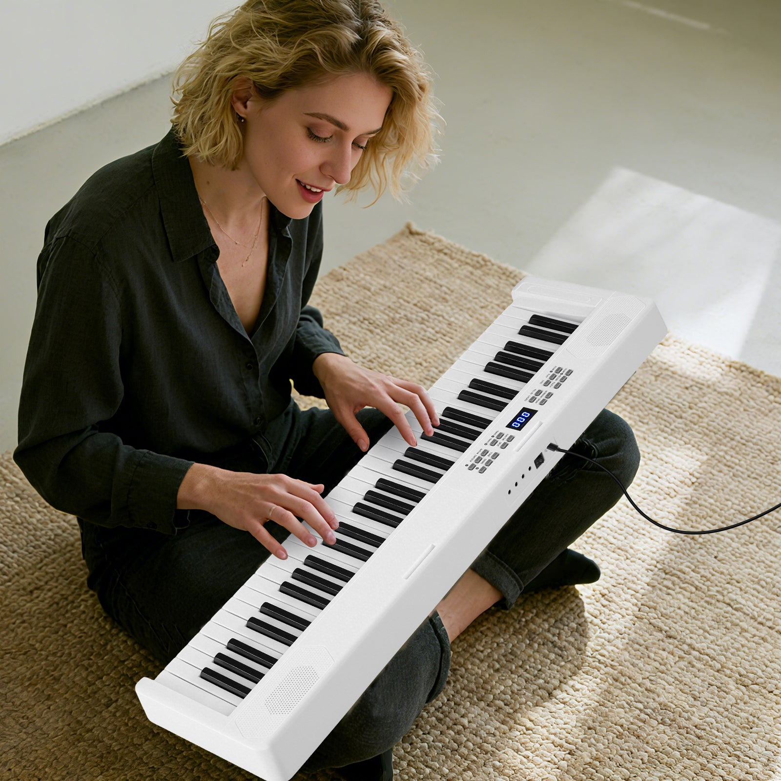 61-Key Foldable Piano Keyboard Full-size Electronic Keyboard with MIDI and Split Function, White Pianos & Keyboards at Gallery Canada
