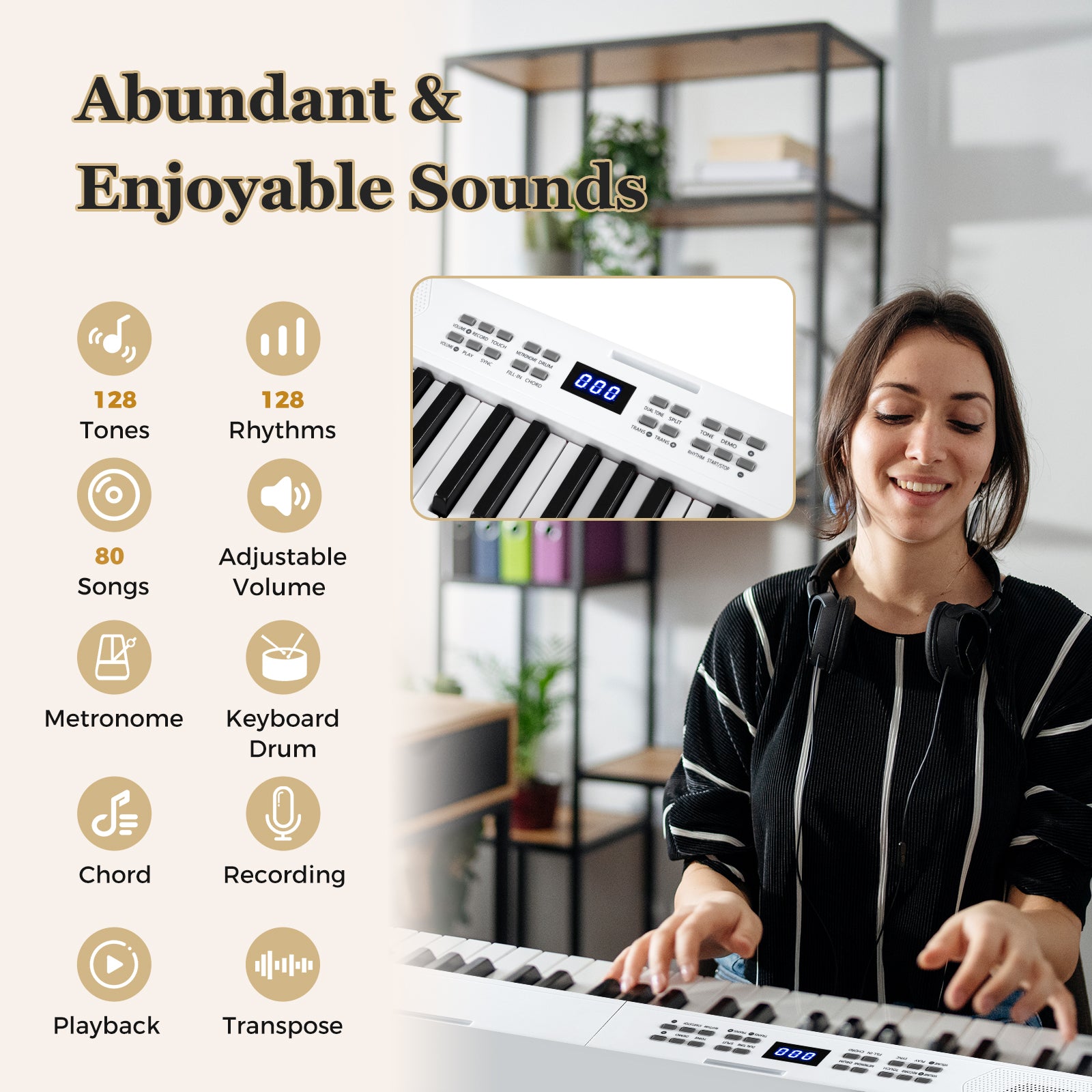 61-Key Foldable Piano Keyboard Full-size Electronic Keyboard with MIDI and Split Function, White Pianos & Keyboards at Gallery Canada